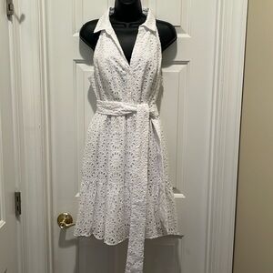 Lilly Pulitzer Trisha white Eyelet Lace shirt dress with ruffle hem. Size 6.